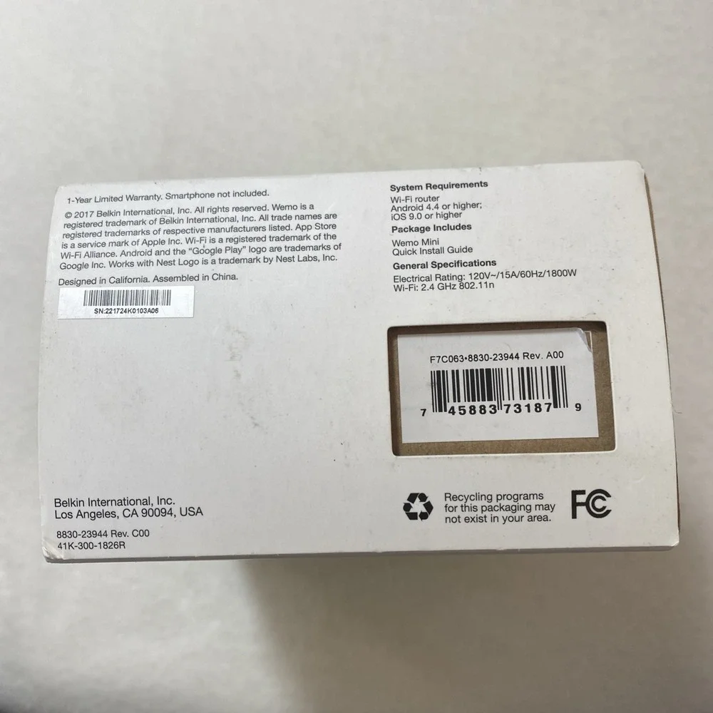 WeMo WiFi Enabled Mini Smart Plug White (F7C063) Works with Alexa Google‎ Nest